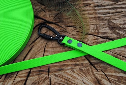 Soft-Vinyl Hundeleine 20mm Neon-Grün Twist-Lock Sicherheitshaken abwischbar Schleppleine Gummi (2m mit Schlaufe) von Generisch