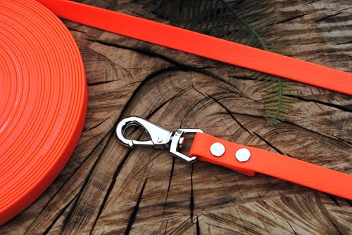 Soft-Vinyl Hundeleine 20mm Neon-Orange Snapper-Deluxe abwischbar Schleppleine Gummi (15m mit Schlaufe) von Generisch