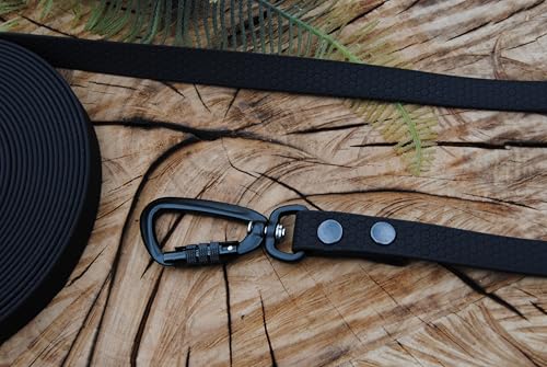 Soft-Vinyl Hundeleine 20mm Schwarz Twist-Lock Sicherheitshaken abwischbar Schleppleine Gummi (12m ohne Schlaufe) von Generisch