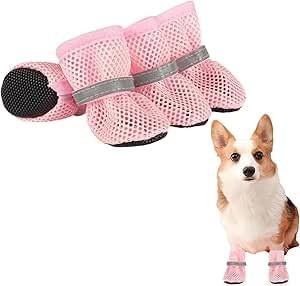 Sommer Mesh Hunde Schuhe, 4 Stück Atmungsaktive Pfotenschutz Hundeschuhe Anti-Rutsch Hundeschuhe für heiße Sommerböden, Sommer Verstellbarem Hundestiefel fürkleine Hunde (Rosa, S) (Rosa, S) von Generisch