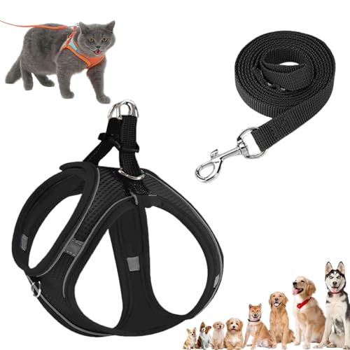 Stimuli Cat Harness Design for Outdoor Cats, Escape Proof Lightweight Adjustable Soft Mesh Vest with Reflective Safety Strips, Breathable No Pull for Kittens to Adult Cats (Black,M (for 6.5-8.5kg)) von Generisch