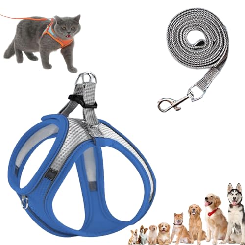 Stimuli Cat Harness Design for Outdoor Cats, Escape Proof Lightweight Adjustable Soft Mesh Vest with Reflective Safety Strips, Breathable No Pull for Kittens to Adult Cats (Blue B,M (for 6.5-8.5kg)) von Generisch