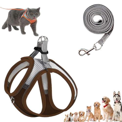 Stimuli Cat Harness Design for Outdoor Cats, Escape Proof Lightweight Adjustable Soft Mesh Vest with Reflective Safety Strips, Breathable No Pull for Kittens to Adult Cats (Brown A,XXS (for 1.5-3kg)) von Generisch