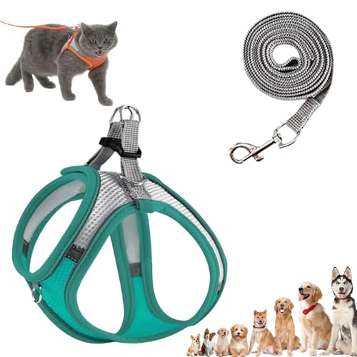 Stimuli Cat Harness Design for Outdoor Cats, Escape Proof Lightweight Adjustable Soft Mesh Vest with Reflective Safety Strips, Breathable No Pull for Kittens to Adult Cats (Green,L (for 8.5-10kg)) von Generisch