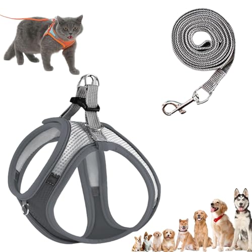 Stimuli Cat Harness Design for Outdoor Cats, Escape Proof Lightweight Adjustable Soft Mesh Vest with Reflective Safety Strips, Breathable No Pull for Kittens to Adult Cats (Grey,XS (for 3-4.5kg)) von Generisch