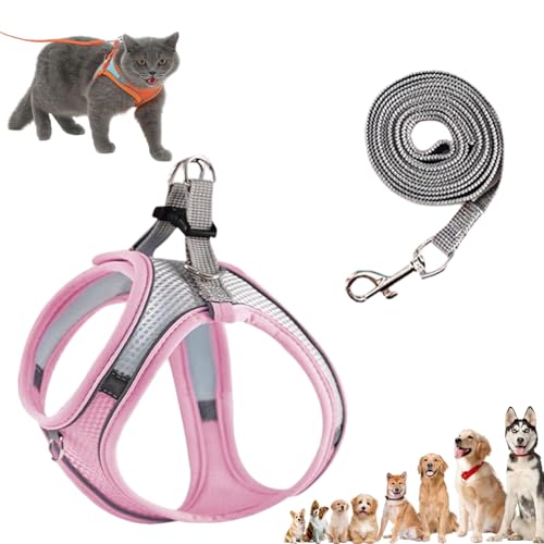 Stimuli Cat Harness Design for Outdoor Cats, Escape Proof Lightweight Adjustable Soft Mesh Vest with Reflective Safety Strips, Breathable No Pull for Kittens to Adult Cats (Pink,XXS (for 1.5-3kg)) von Generisch