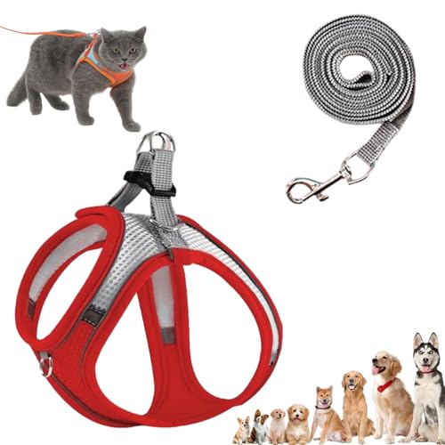 Stimuli Cat Harness Design for Outdoor Cats, Escape Proof Lightweight Adjustable Soft Mesh Vest with Reflective Safety Strips, Breathable No Pull for Kittens to Adult Cats (Red A,S (for 4.5-6.5kg)) von Generisch