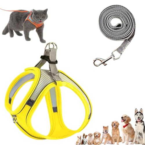 Stimuli Cat Harness Design for Outdoor Cats, Escape Proof Lightweight Adjustable Soft Mesh Vest with Reflective Safety Strips, Breathable No Pull for Kittens to Adult Cats (Yellow,XS (for 3-4.5kg)) von Generisch