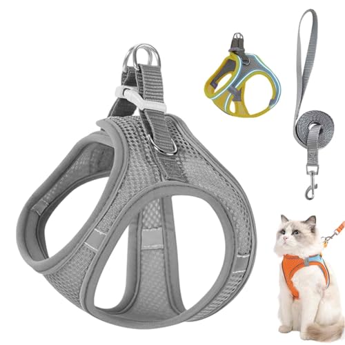 Stimuli Cat Harness Design for Outdoor Cats, Stimulicat Harness Adjustable Soft Mesh Vest with Reflective Safety Strip, No Choke No Pull Escape Proof (Grey,XXXS) von Generisch