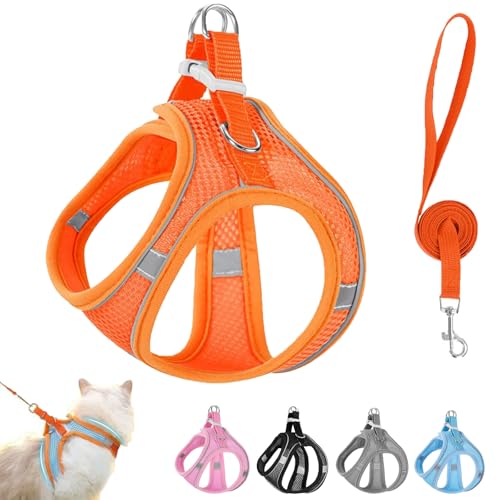 Stimulicat Cat Harness, Cat Harness and Leash Set, Anti-Escape Outdoor Pet Leash, Highly Reflective Adjustable Breathable Easy-to-Wear Pet Harness for Pets Outdoors (Orange, S) von Generisch