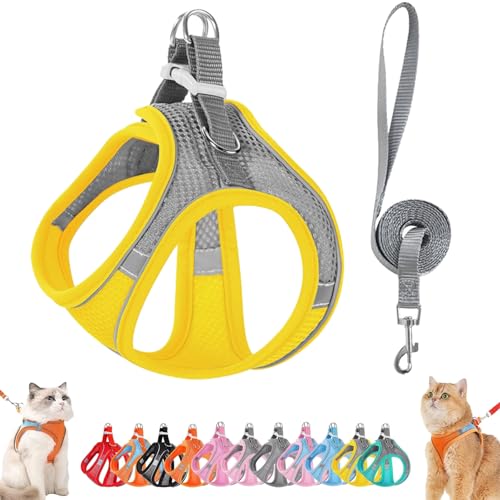 Stimulicat Cat Harness, Stimuli Cat Harness Design for Outdoor, Stimuli Pussy Sling Escape Proof, Adjustable Soft Mesh Vest, Reflective Design, Allowing Pussy to Safe (XXXS,Gray-Yellow) von Generisch