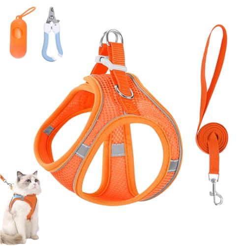Stimulicat Cat Harness, Stimuli Cat Harness Design for Outdoor Cats, Soft Breathable Mesh Vest with Reflective Safety Strips, Adjustable and Escape Proo (Orange,XS) von Generisch