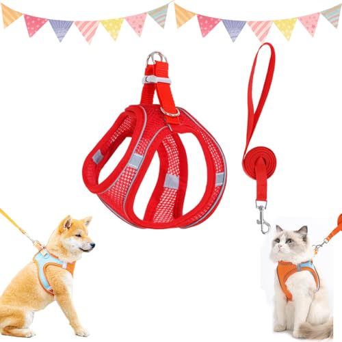 Stimulicat Cat Harness, Stimuli Cat Harness and Leash Set, Escape Proof, Harness Adjustable Soft Mesh Vest with Reflective Safety Strips for Walking & Outdoor (Red) von Generisch