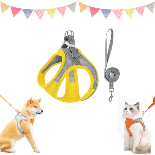 Stimulicat Cat Harness, Stimuli Cat Harness and Leash Set, Escape Proof, Harness Adjustable Soft Mesh Vest with Reflective Safety Strips for Walking & Outdoor (Yellow) von Generisch
