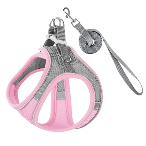 Stimulicat Cat Harness and Leash Set, Stimulicat Explorer Harness Design for Outdoor Cats, Harnesses Adjustable Soft Mesh Vest, No Choke No Pull Escape Proof (Gray and Pink,XXS) von Generisch