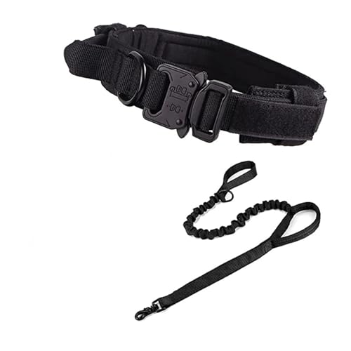 Strapazierfähiges taktisches Hundehalsband und Leine, verstellbar, Militär-Haustierhalsband, Leine, mittelgroß, für Deutscher Schäferhund, Trainingszubehör-Set (Schwarz, Größe S) von Generisch