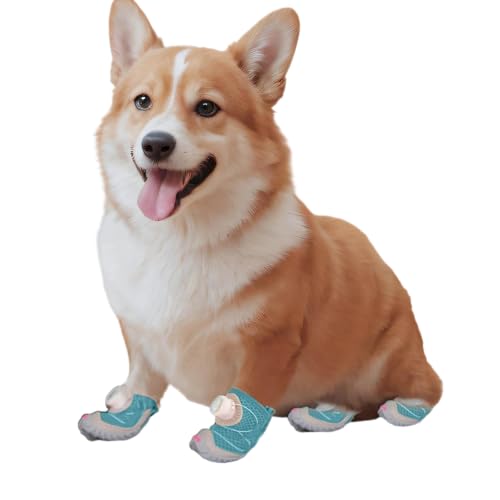 Summer rutschfeste atmungsaktive Hundestiefel für kleine und mittelgroße Rassen, Französische Bulldogge, Corgi, Teddy, Zwergspitz, Beagle, sicherer Halt auf Hartholzböden (Blau, XS) von Generisch