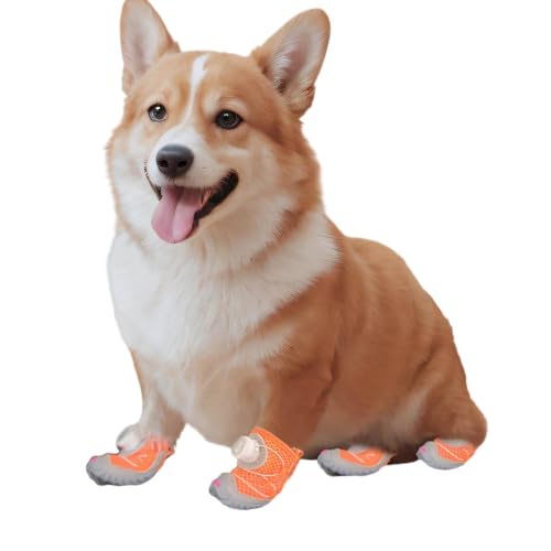 Summer rutschfeste atmungsaktive Hundestiefel für kleine und mittelgroße Rassen, Französische Bulldogge, Corgi, Teddy, Zwergspitz, Beagle, sicherer Halt auf Hartholzböden (Orange, M) von Generisch
