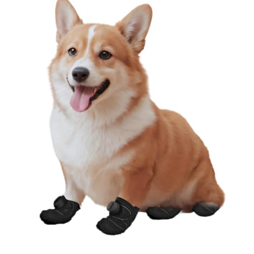 Summer rutschfeste atmungsaktive Hundestiefel für kleine und mittelgroße Rassen, Französische Bulldogge, Corgi, Teddy, Zwergspitz, Beagle, sicherer Halt auf Hartholzböden (Schwarz, XS) von Generisch