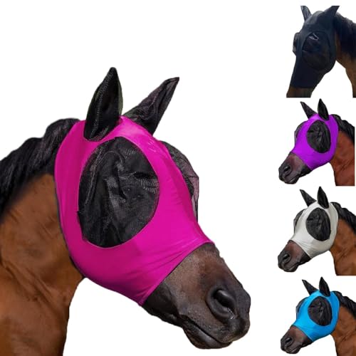 Super Comfort dehnbare Pferdefliegenmaske mit großem Augenraum, UV-Schutz, atmungsaktives Design, weich zur Haut, vollständige Abdeckung mit Ohren (Rosa, Einheitsgröße) von Generisch