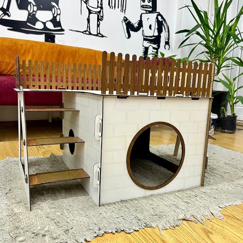 TERAS Kaninchenhaus aus Holz – Hasenhaus mit großer Terrasse & schwingender Tür – Kaninchenmöbel für 1–2 Kaninchen oder Chinchillas – Natürliches & sicheres Design (weiß-Nussbaum, N) von Generisch