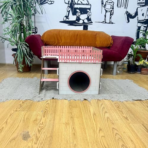 TERAS Kaninchenhaus aus Holz – Hasenhaus mit großer Terrasse & schwingender Tür – Kaninchenmöbel für 1–2 Kaninchen oder Chinchillas – Natürliches & sicheres Design (weiß-rosa, N) von Generisch