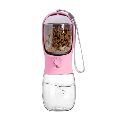 Tragbare Haustier-Wasserflasche mit Futterbehälter, tragbar, 2-in-1-Trinkwasser und Futter für Katzen, Kaninchen, Welpen und andere Tiere (Rosa) von Generisch