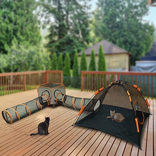 Tragbares Outdoor-Katzenhaus mit Tunnel, Pop-Up-Laufstall für Katzen, Kaninchen, Frettchen und Kleintiere, Indoor/Outdoor, Katzenhaus und Spielzelt, ideal für Outdoor-Abenteuer, Schwarz von Generisch
