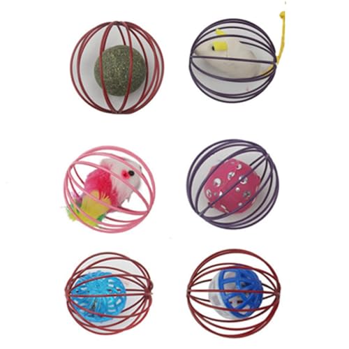 Tragbares kreatives Spielzeug für Kätzchen, 6-teiliges hohles Katzenball-Set mit lebensechten Mäuse- und Käfig-Design von Generisch