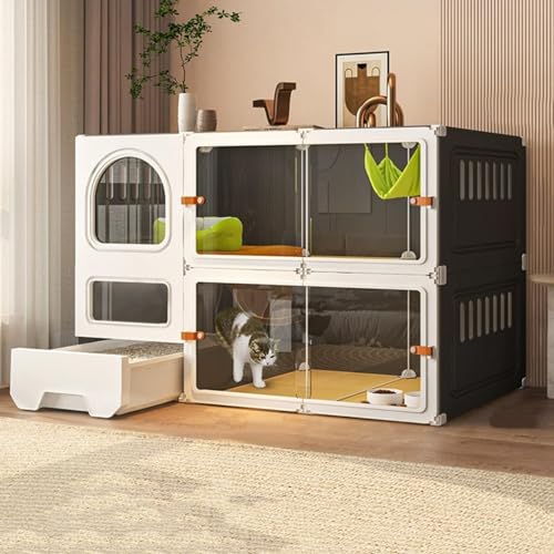 Transparenter Katzenkäfig für den Innenbereich mit Katzenklo – geräumiges Gehege für glückliche Katzenfreunde (Grau, 106 cm L x 46 cm B x 71 cm H) von Generisch