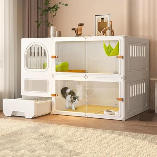 Transparenter Katzenkäfig für den Innenbereich mit Katzenklo – geräumiges Gehege für glückliche Katzenfreunde (Weiß, 106 x 46 x 71 cm) von Generisch