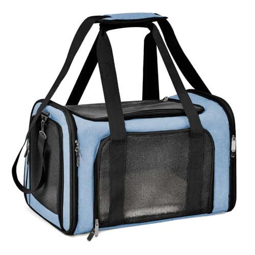 Transportbox für Hunde & Katzen – Faltbare Tiertransportbox mit Tragegriff – Atmungsaktive Hundebox & Katzenbox für Auto, Flugzeug & Reisen (Blau) von Generisch