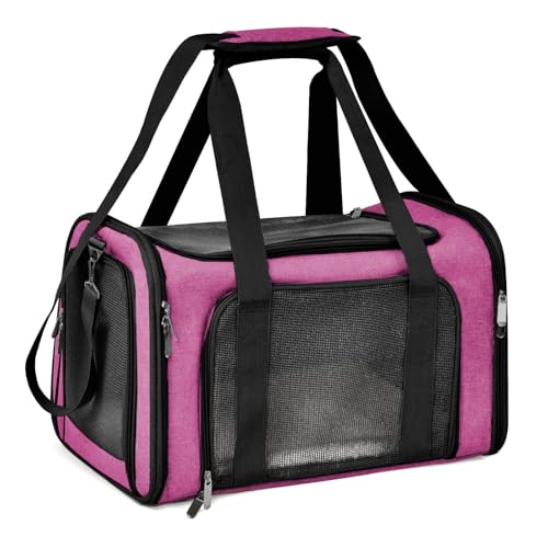 Transportbox für Hunde & Katzen – Faltbare Tiertransportbox mit Tragegriff – Atmungsaktive Hundebox & Katzenbox für Auto, Flugzeug & Reisen (Rosa) von Generisch