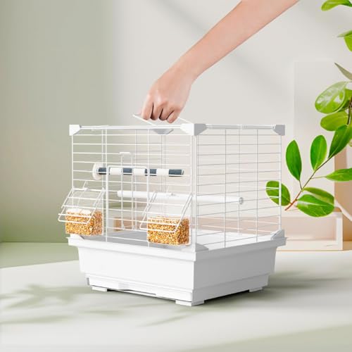 Transportkäfig für Vögel, 30,5 cm, tragbar, leicht, Papageienkäfig mit herausnehmbarem Tablett, Doppel-Futterspender (weiß) von Generisch