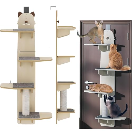 Türhängendes Katzenregal, 4 Ebenen Kletterturm mit Ablagen für Katzen zum Spielen und Schlafen, unterstützt bis zu 10 kg, platzsparende Haustiermöbel von Generisch