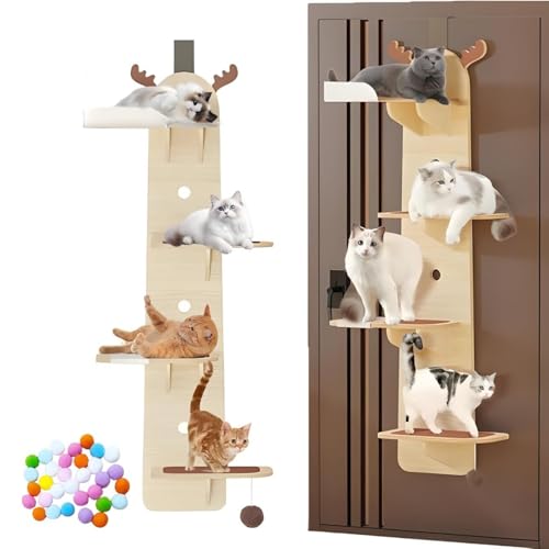 Türhängendes Katzenregal, mehrstufige über der Tür Katzenbaum, Katzenbaum Türhänger mit Katzen Kratzbrett & Plüschball, Indoor Katzen Kratzen von Generisch