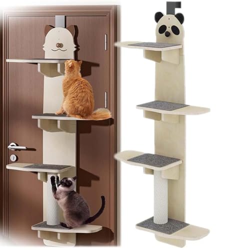 Türregal Katzenregal, 4-stufige Leiter mit Ablagen zum Spielen und Schlafen, unterstützt bis zu 10 kg, platzsparender Haustierkletterer von Generisch