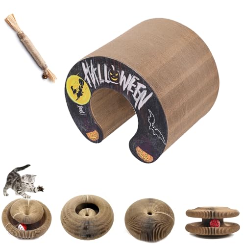Twisty Paws Katzenspielzeug, Akkordeonspielzeug mit Ball, Faltbarer Akkordeon-Katzenkratzer, magisches Orgel-Kratzbrett (#C) von Generisch