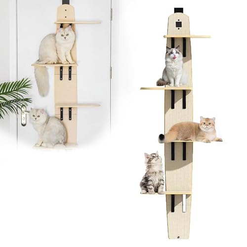 Übertüriger Katzenkletterturm - 4-stufiger platzsparender vertikaler Kratzbaum mit abnehmbaren weichen Matten für Indoor-Katzen Übertüriger Katzenkletterturm - 4-stufiger platzsparender vertikaler Kratzbaum mit abnehmbaren weichen Matten für Indoor-Katzen von Generisch