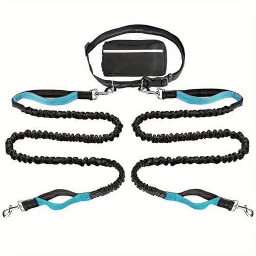 Upliftjoys Dog Leash, Upliftjoys Hands Free Dog Leash with Zipper Pouch, Dual Padded Handles Waist Leashes for Dogs Walking, Retractable Adjustable, Reflective Design (Sky Blue,Double Rope) von Generisch