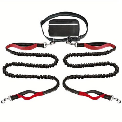 Upliftjoys Dog Leash, Upliftjoys Hands Free Dog Leash with Zipper Pouch, Dual Padded Handles Waist Leashes for Dogs Walking, Retractable Adjustable Bungee Waist, Reflective Design (Red,Double Rope) von Generisch