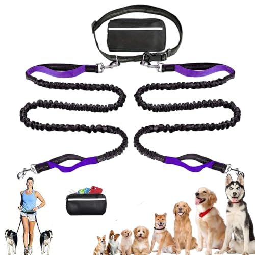 Upliftjoys Dog Leash, Upliftjoys Hands Free Dog Leash with Zipper Pouch, Retractable Bungee Waist Leashes, Adjustable Dual Padded Handles & Reflective Design for Walking & Hiking (Double-Purple) von Generisch