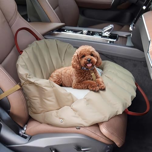 VERCART Hunde Autositz für Kleine Hunde unter 18 kg 2 in 1 Hundeautositz Stabiler Hunde Sitzerhöhung mit Sicherheitsgurten für Haustiere Beige von Generisch
