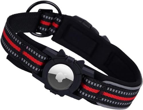 Verbessertes Airtag-Hundehalsband:Reflektierender, verstellbarer, robuster Tracker für kleine, mittelgroße und große Hunde.Apple Airtag-Halter, Metall-D-Ring, abnehmbare Schnalle (groß) von Generisch