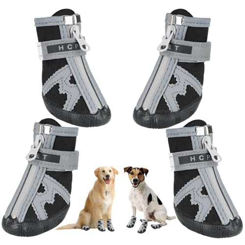 Verstellbare, weiche, atmungsaktive, wasserdichte Sneaker-Hundestiefel, 4 Stück, für Pfotenschutz von Generisch