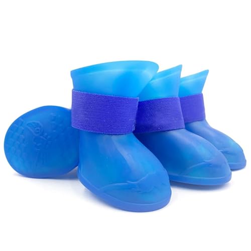 Verstellbare Silikon-Regenstiefel: 4 Stück, rutschfest, atmungsaktiv, tragbar, wasserdicht, Pfotenschutz für kleine bis mittelgroße Haustiere von Generisch