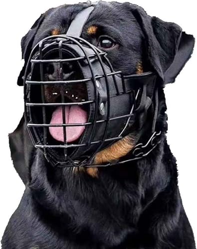 Verstellbarer Maulkorb aus Metall und Leder für Deutscher Schäferhund, Dobermann, Rottweiler und andere mittelgroße und große Hunde, ideal für das Training, Schwarz von Generisch