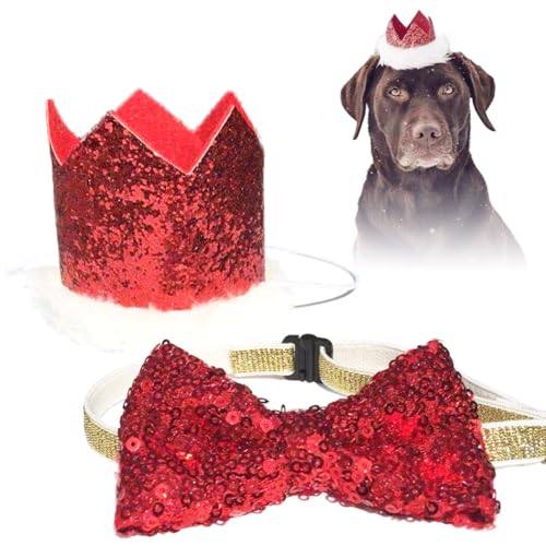 Verstellbares, schönes Katzenhalsband mit Fliege und niedlicher Festival-Kronenhut für Haustiere, wiederverwendbarer Weihnachtshund von Generisch