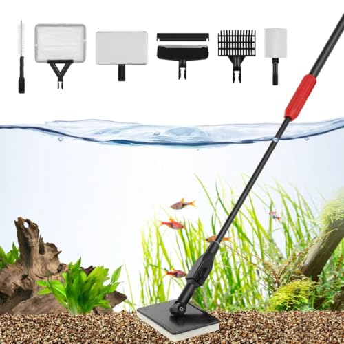 Verstellbares 86,4 cm Aquarium-Reinigungsset, 6-in-1-Set mit Algenschaber, Netz, Bürsten und Sandrechen für Glas- und Sandreinigung von Generisch