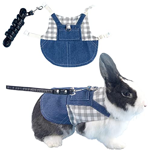 Verstellbares Weiches Kaninchen Geschirr, Haustier Hasen Geschirr, Hasen Geschirr Leine Set, Verstellbares Kaninchen Leine, für Kleintiere Kaninchen Katzen Meerschweinchen (L, Blau) von Generisch